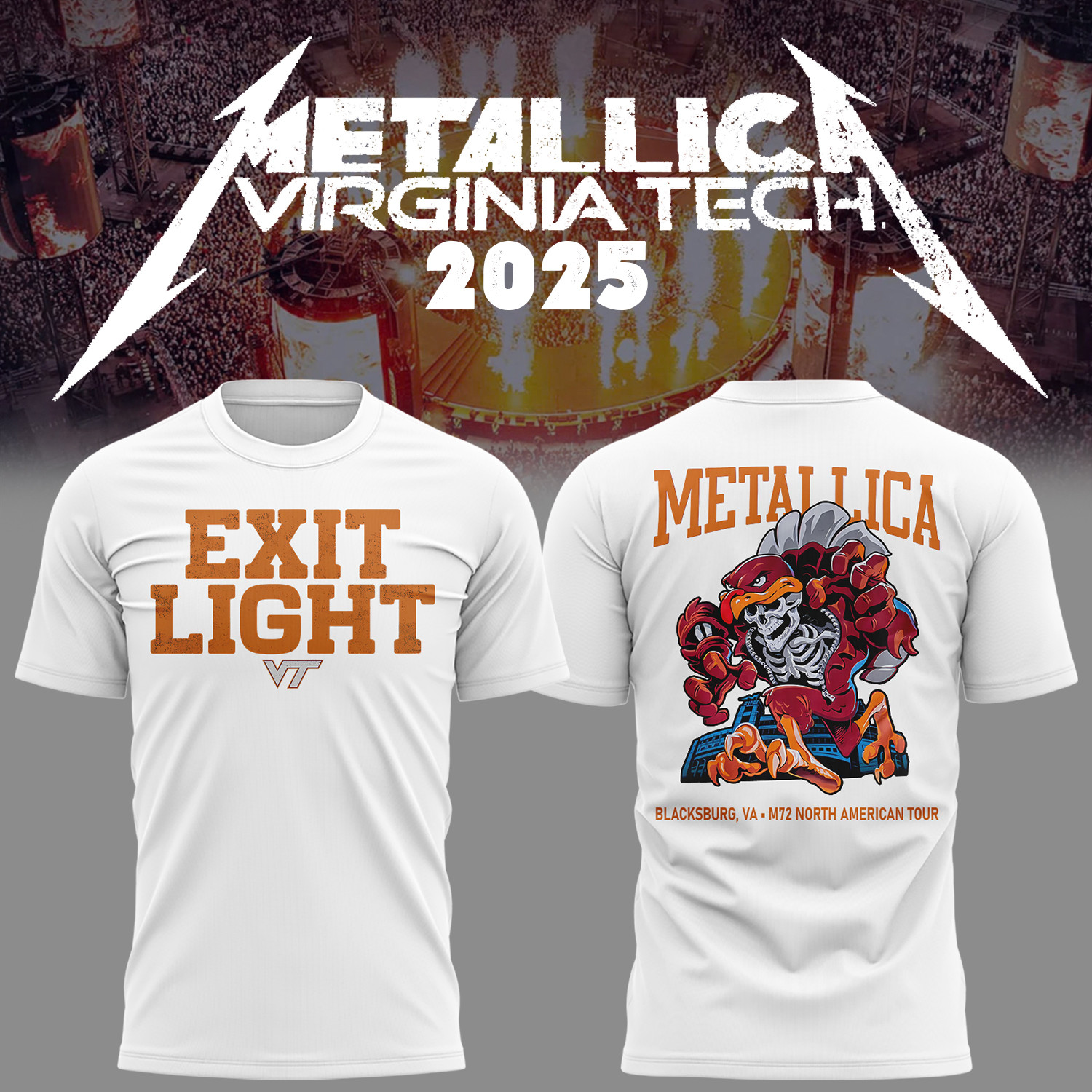 Metallica Virginia Tech Music Concert White T-Shirt Birthday Gifts For Music Lovers