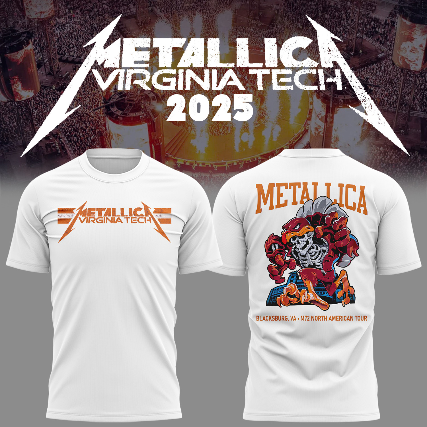 Metallica Virginia Tech Music Concert White T-Shirt Cool Gifts For Music Lovers