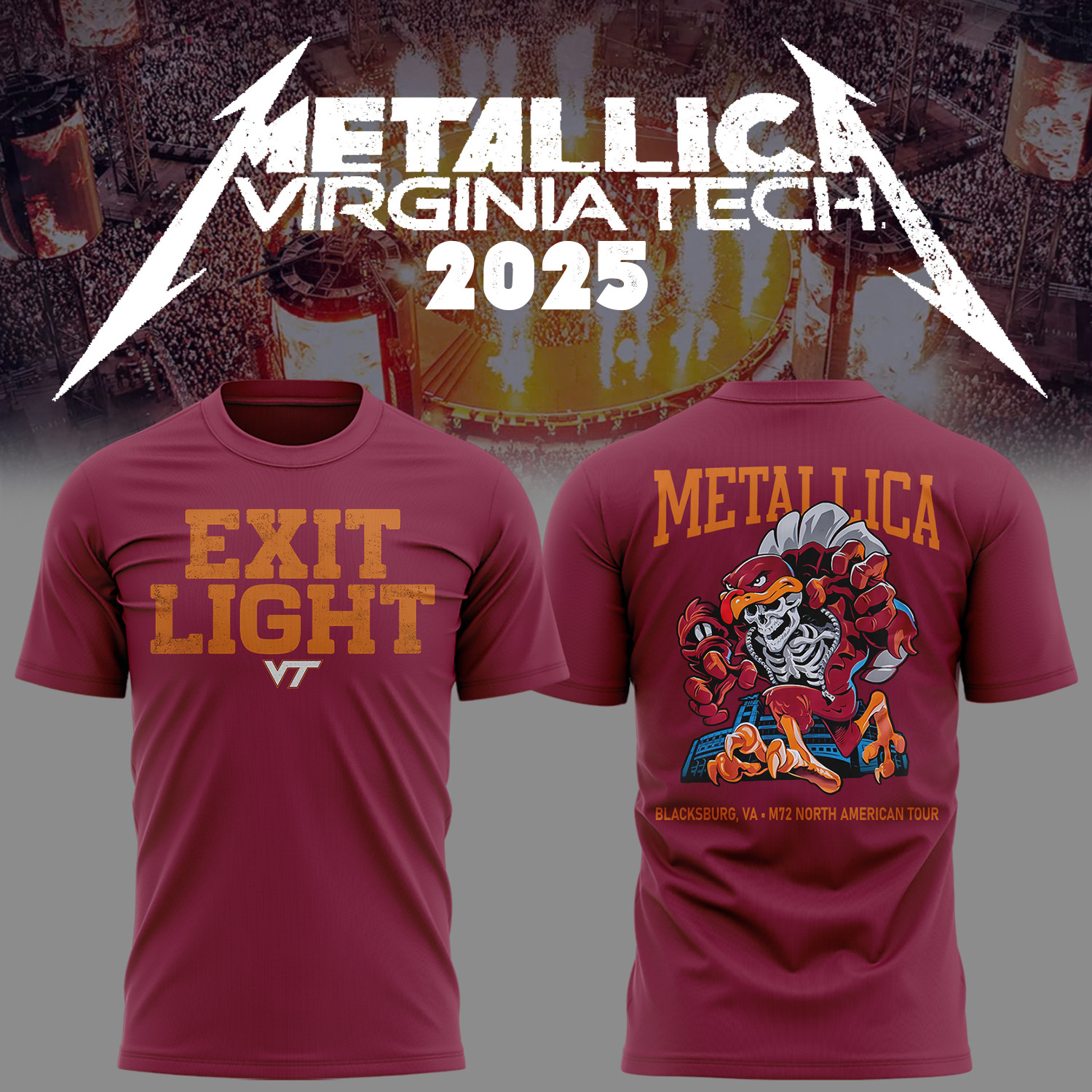 Metallica Virginia Tech Music Concert White T-Shirt Present Gifts For Music Lovers