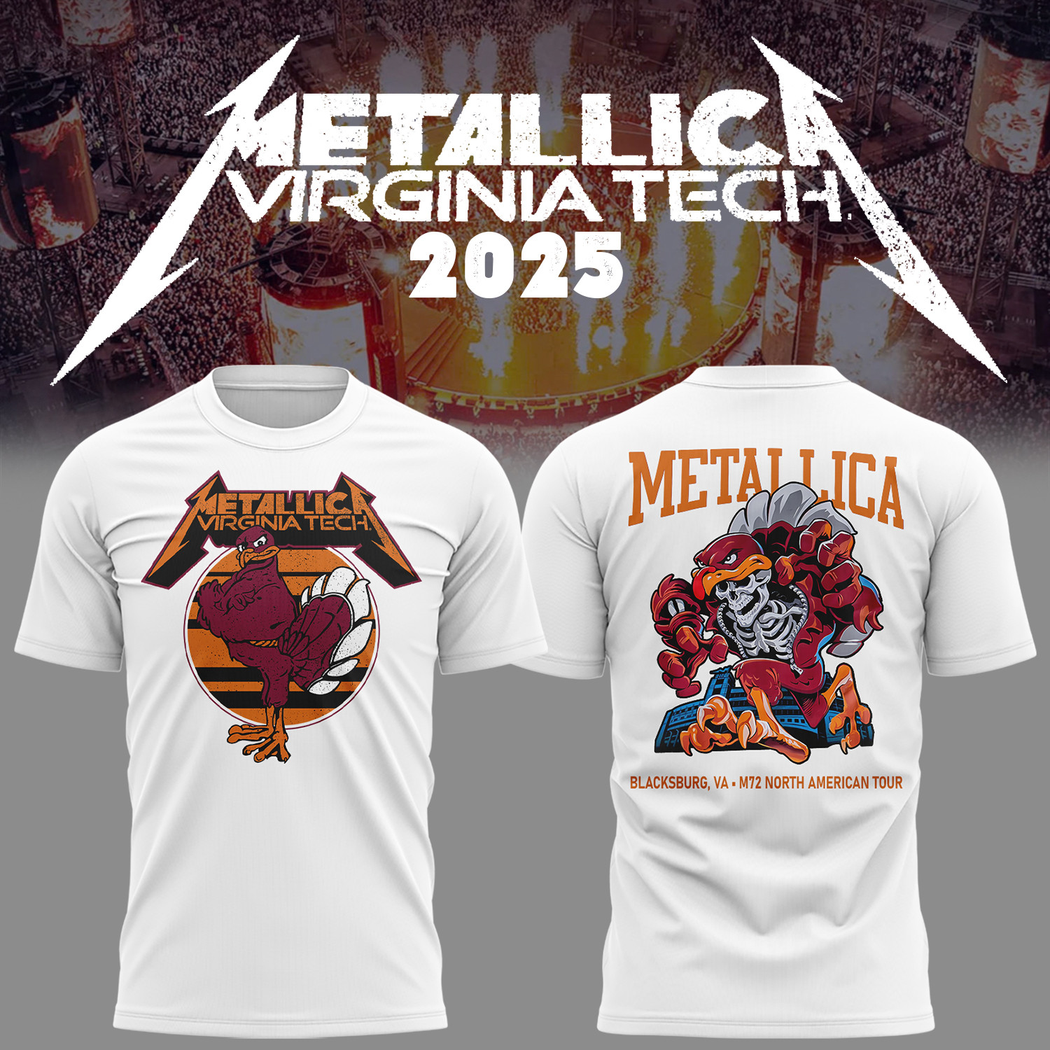 Metallica Virginia Tech Music Concert White T-Shirt Presents For Music Lovers