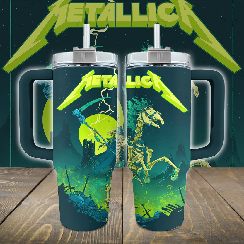 Metallica World Tour Houston Stanley Tumbler Skeleton Horseman Design Gift For Metalhead Fans