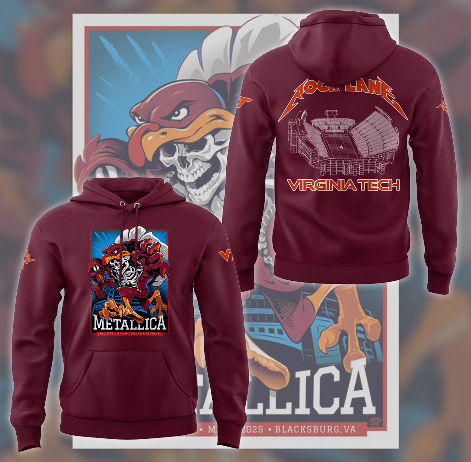 Metallica x Virginia Tech Lane Rocked Garnet Hoodie Gift For Metallica Fans