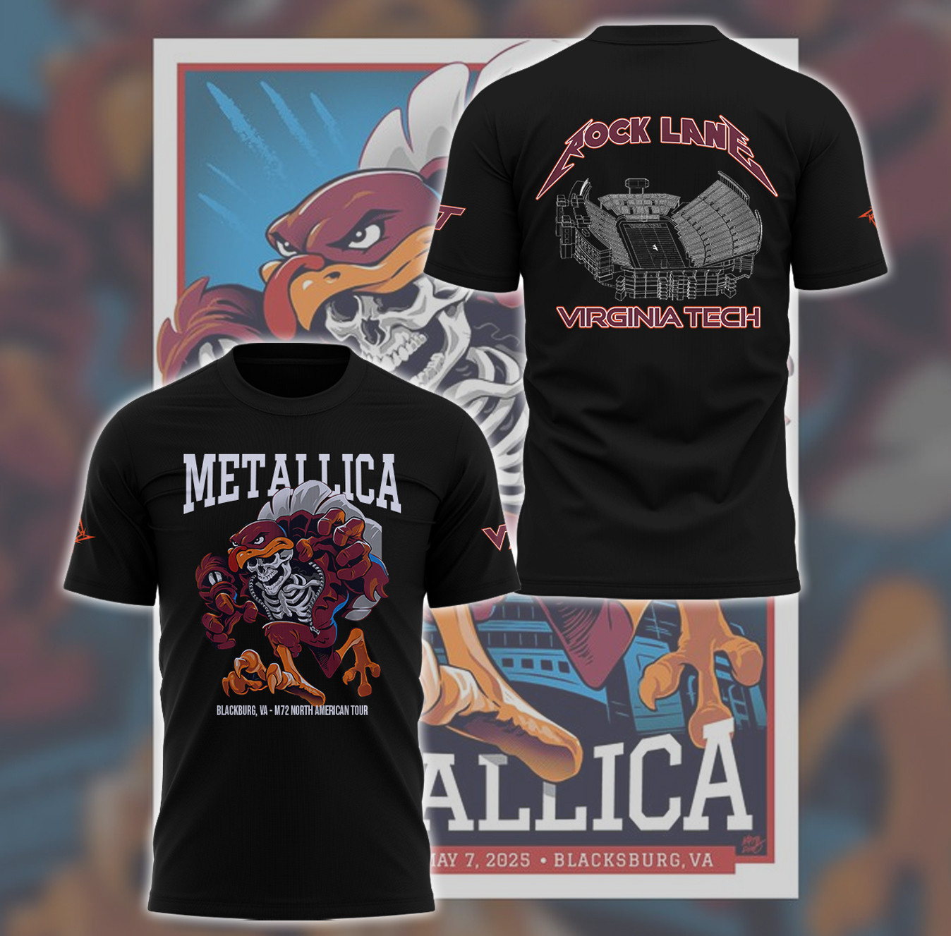 Metallica x Virginia Tech Lane Rocked T-Shirt Gifts For Concert Fan Lovers