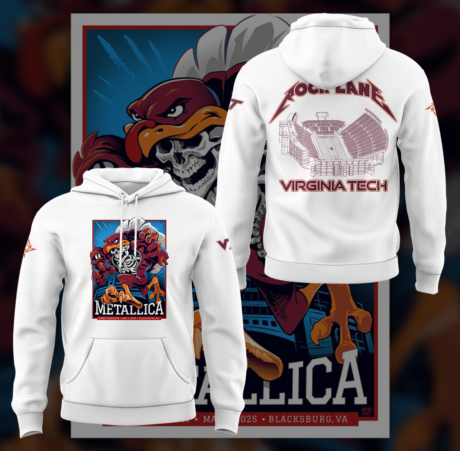 Metallica x Virginia Tech Lane Rocked White Hoodie Gift For Metallica Fans