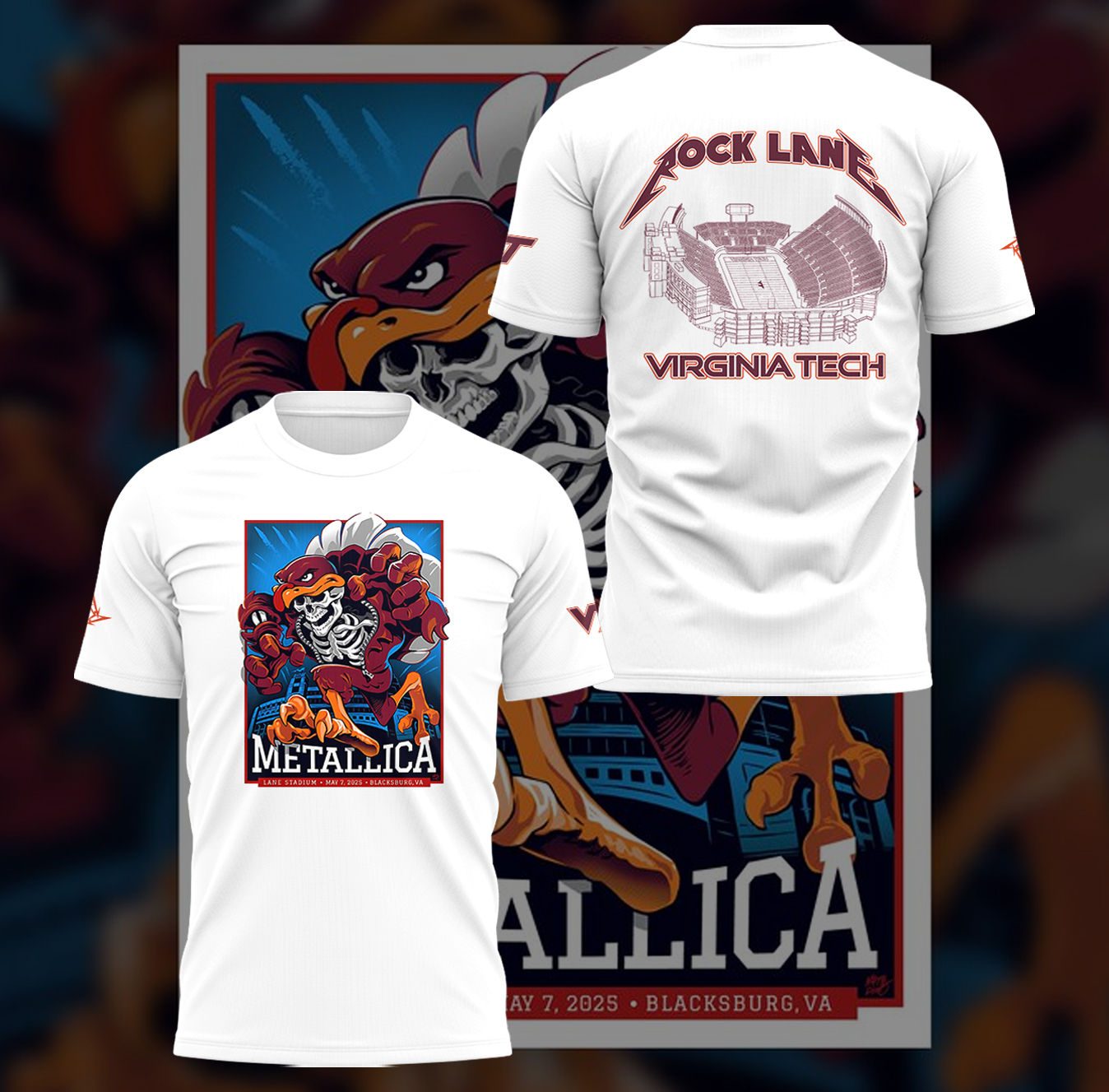 Metallica x Virginia Tech Lane Rocked White T-Shirt Gift For Metallica Fans
