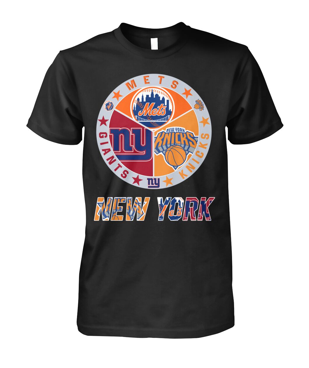 Mets Giants Knicks T-Shirt New York Sports Team Mashup Logo Clothes Gift For Husband