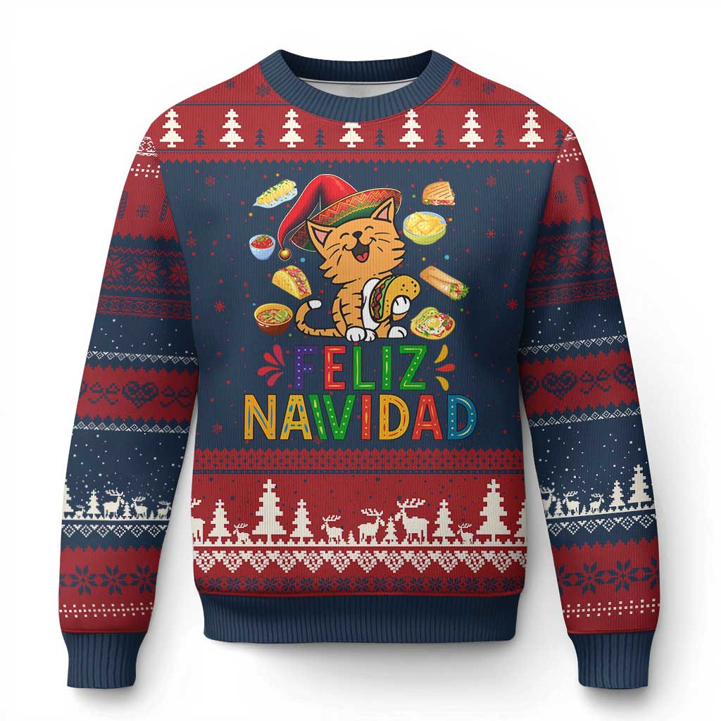 Mexican Cat Feliz Navidad Ugly Christmas Sweater Xmas Mexico Sweater Sombrero Cat Gifts