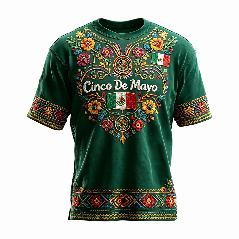 Mexican Cinco De Mayo Floral T-Shirt Mexican American Culture Clothes Present For Dad