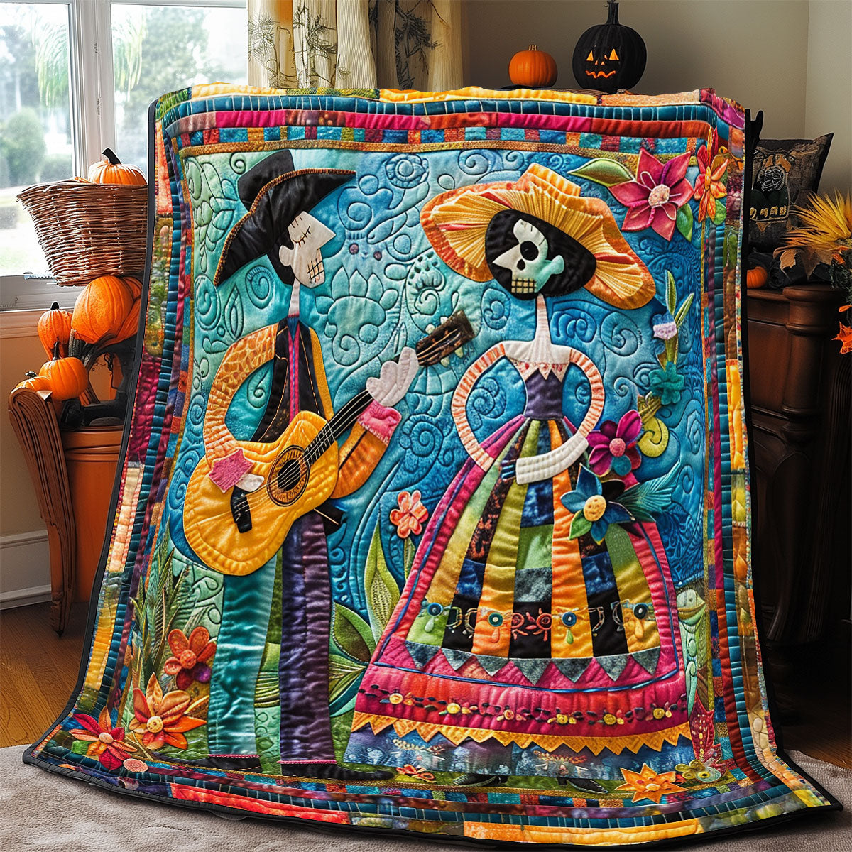 Mexican Day Of The Dead Quilt Blanket Best Throw Blanket First Time Mom Christmas Gifts