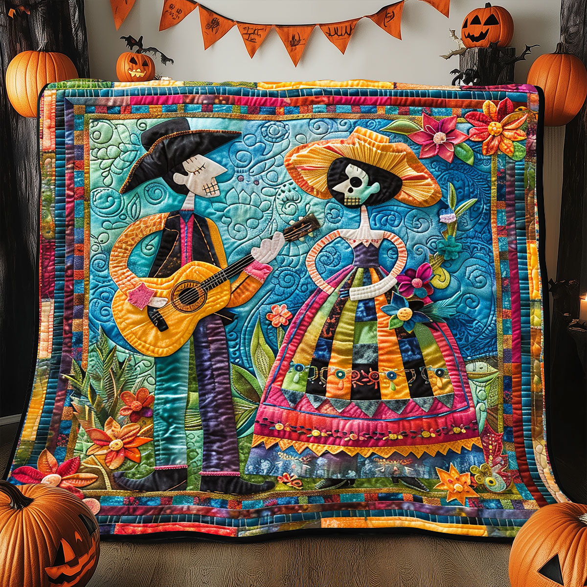 Mexican Day Of The Dead Quilt Blanket Best Throw Blanket First Time Mom Christmas Gifts