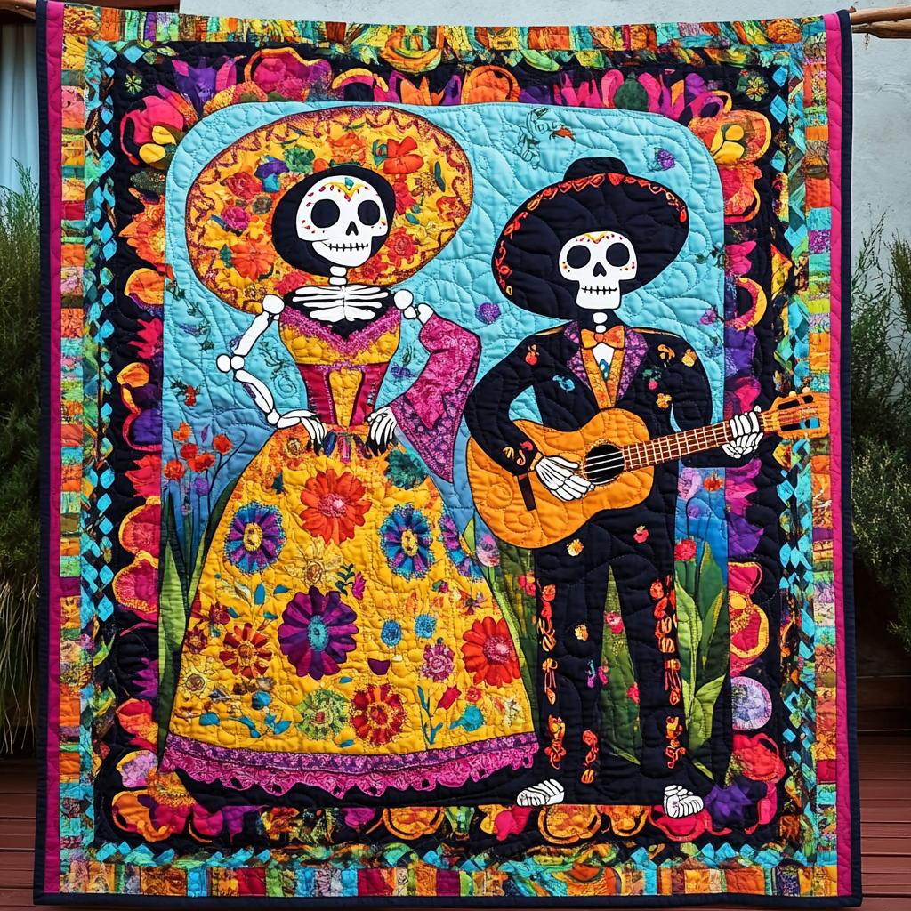 Mexican Day Of The Dead Quilted Blanket Skull Gifts For Her