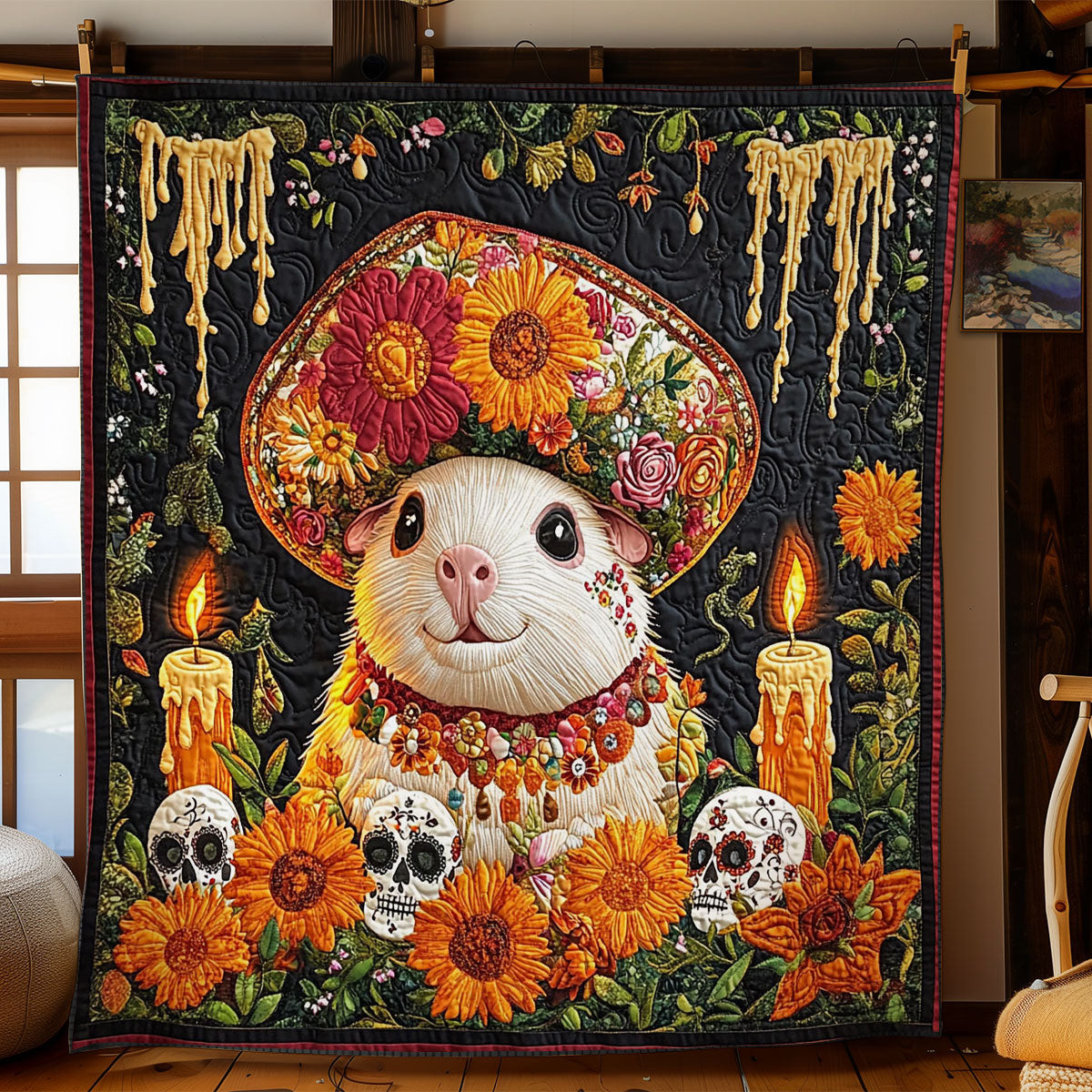 Mexican Death Guinea Pig Quilt Best Decoration Gift For Friends and Family on Halloween Day