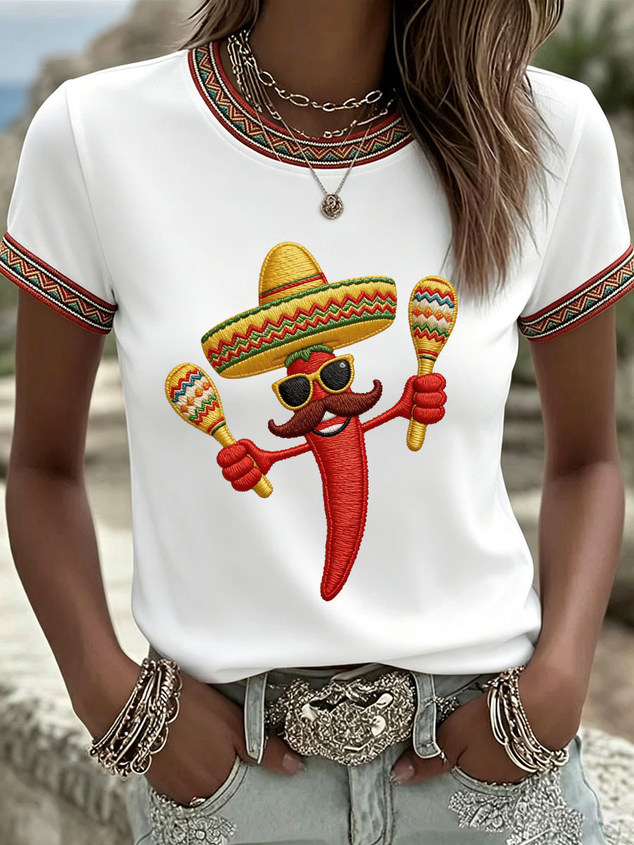 Mexican Fiesta Chili Pepper T-Shirt Sombrero Maracas Party Merch Cinco De Mayo Gift