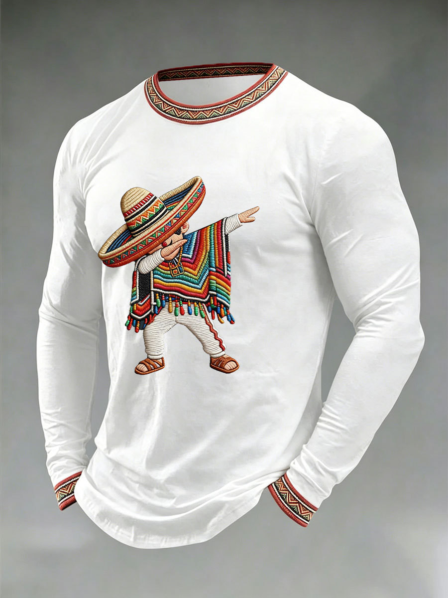 Mexican Fiesta Dabbing Long Sleeve Shirt Funny Sombrero Dance Party Clothing Gift Ideas