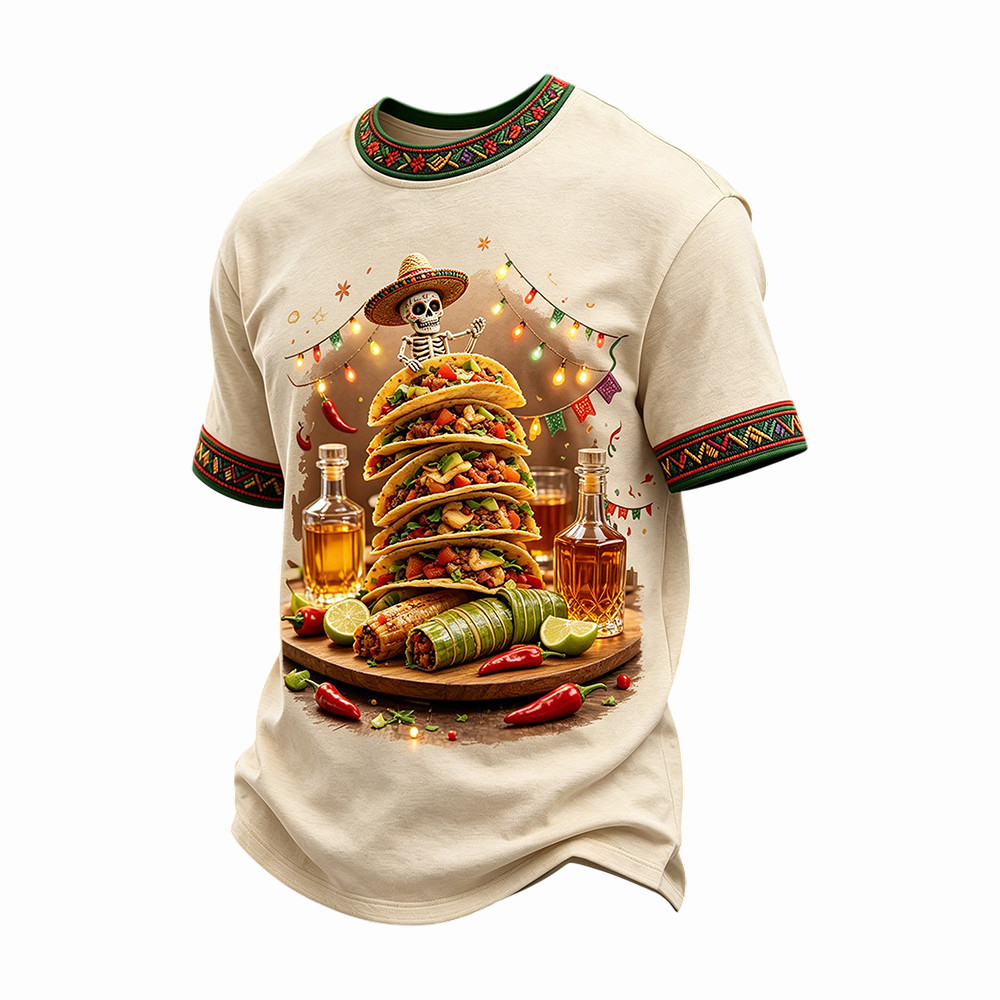 Mexican Food Fiesta T-Shirt Skull Cinco De Mayo Apparel Mexican Themed Presents