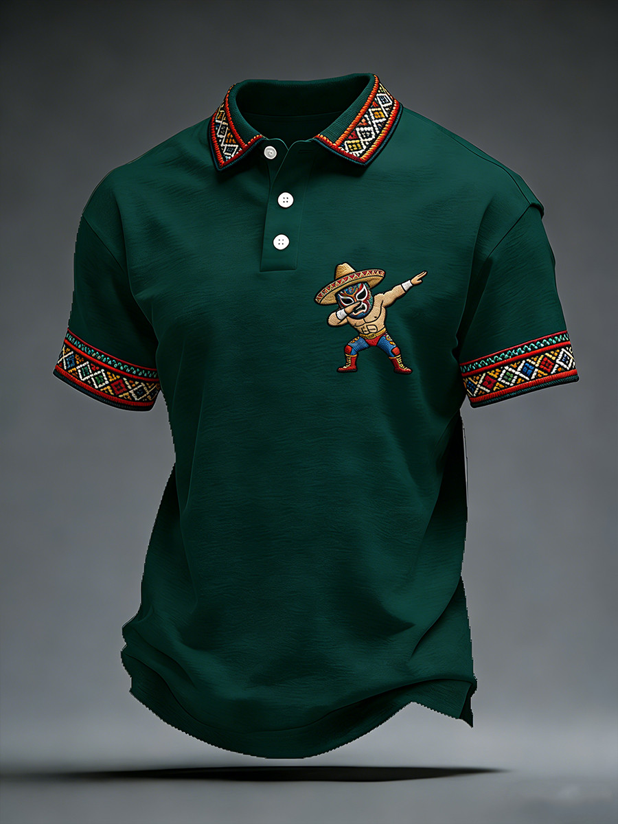 Mexican Luchador Dabbing Polo Shirt Cinco De Mayo Fiesta Party Mexico Sombrero Merch Dad Gift