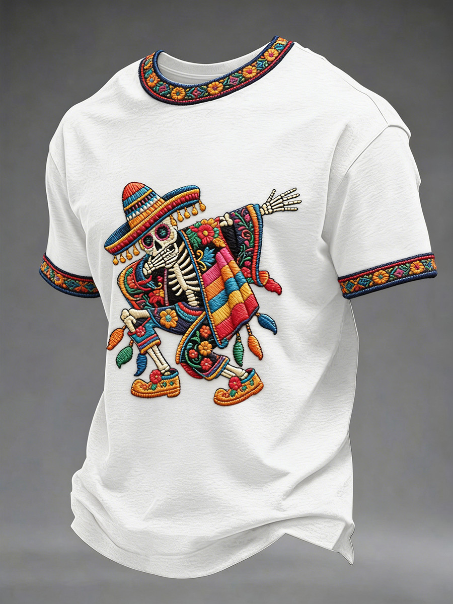Mexican Skeleton Poncho T-Shirt Poncho Skeleton Cinco De Mayo Party Clothing Gift For Him