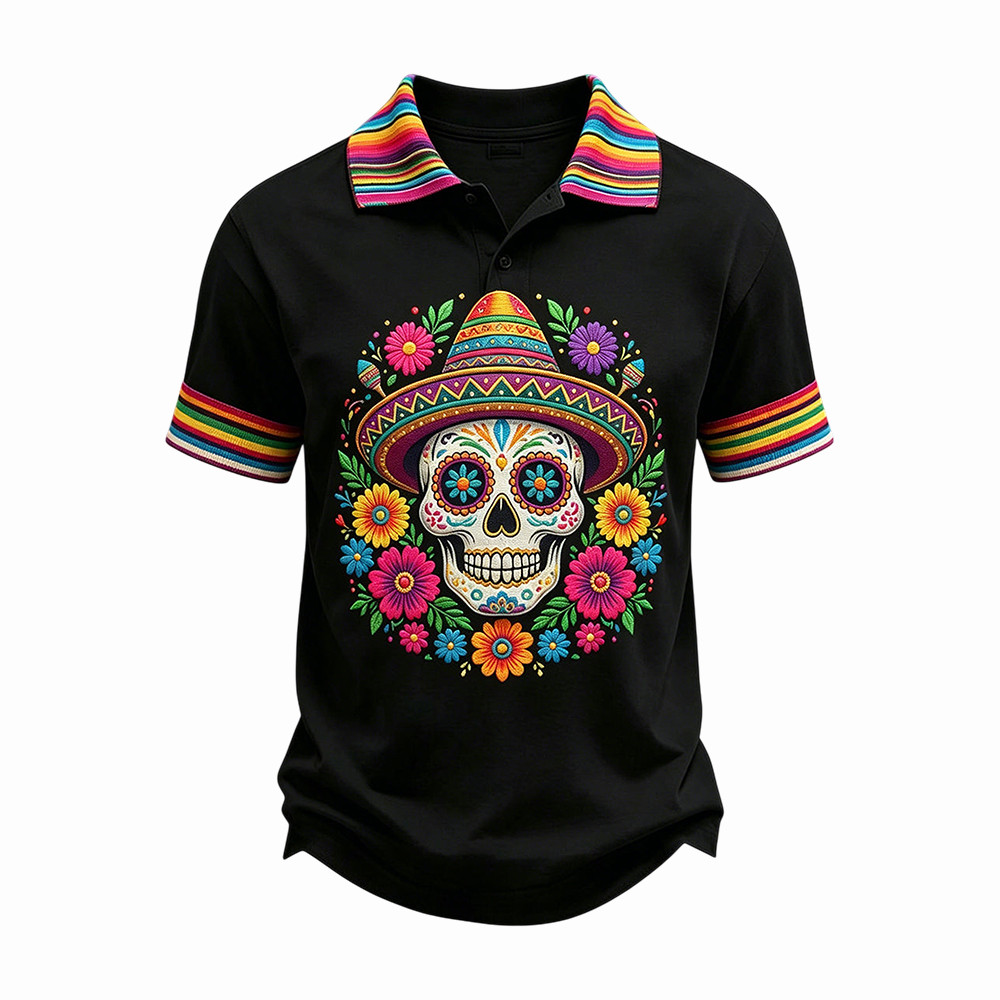 Mexican Skull Flower Cinco De Mayo Polo Shirt Fiesta Clothing Mexican Culture Gifts