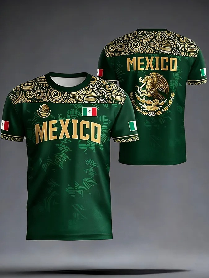 Mexico Aztec Shoulder T-Shirt World Cup 2026 El Tri Fan Gear Gift For Mexico Soccer Lovers