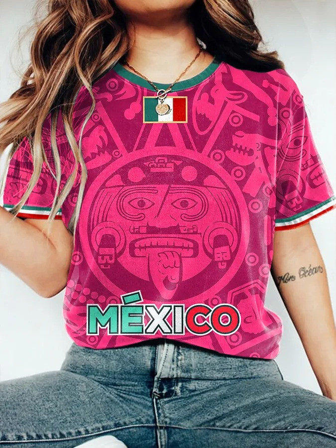 Mexico Aztec Sun Calendar Women T-Shirt World Cup 2026 Soccer Fan Clothing Gift For Her