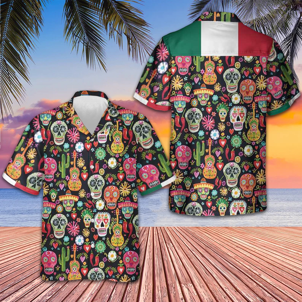 Mexico Day Of The Dead Sugar Skull Hawaiian Shirt Men's Button Up Shirt Gifts For Mexicans Mexico Day Of The Dead Sugar Skull Hawaiian Shirt Men's Button Up Shirt Gifts For Mexicans