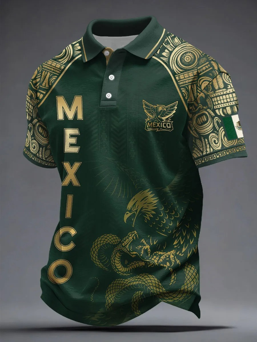 Mexico Eagle Aztec Polo Shirt World Cup 2026 Fan Clothing Best Gift For Mexico Soccer Lovers