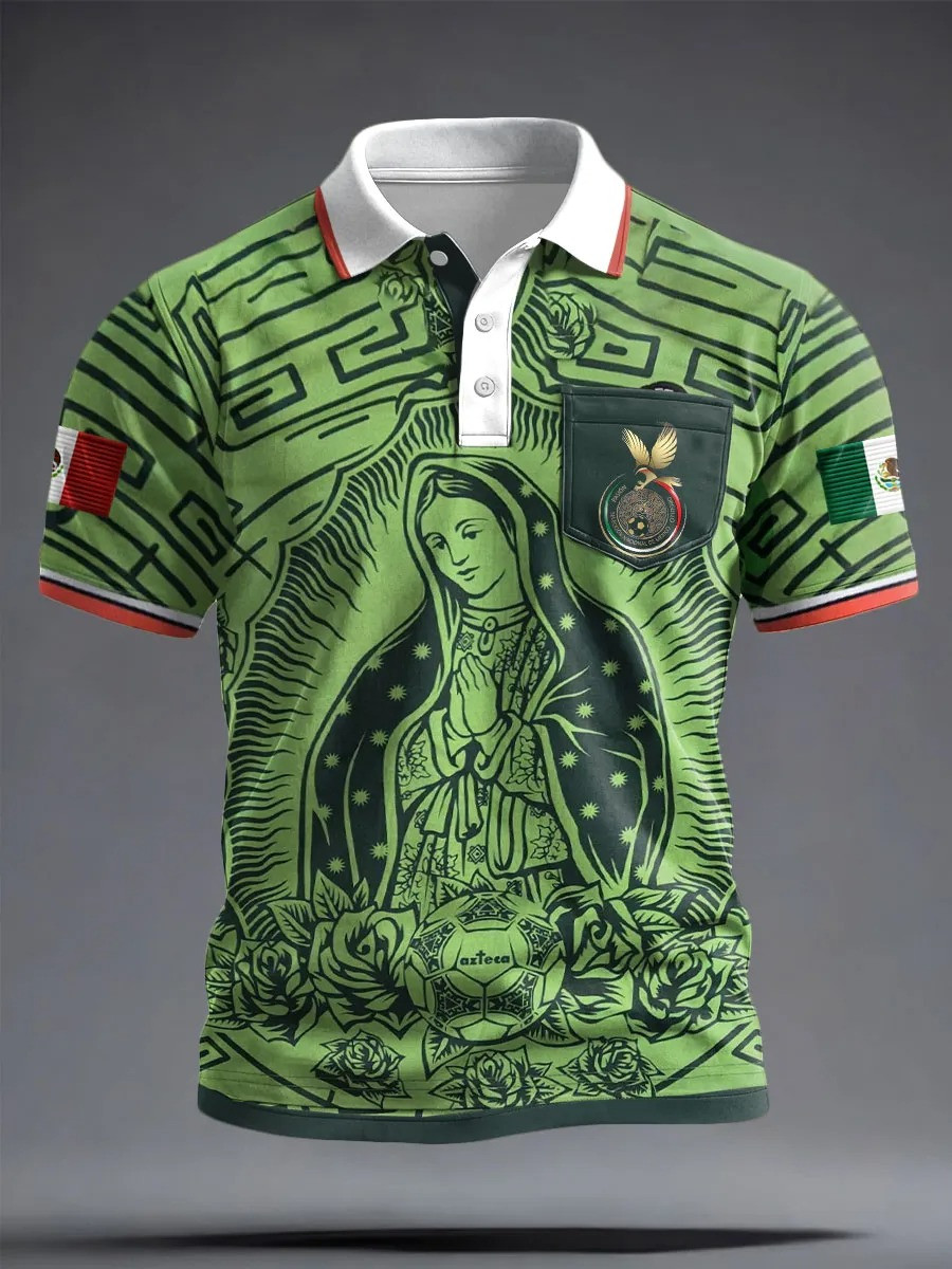 Mexico Virgin Guadalupe Polo Shirt World Cup 2026 Aztec Fan Gear Gift For Mexico Soccer Fans
