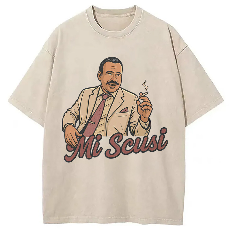 Mi Scusi Meme Washed T-Shirt Minimal Retro Graphic Clothing Gifts For Besties