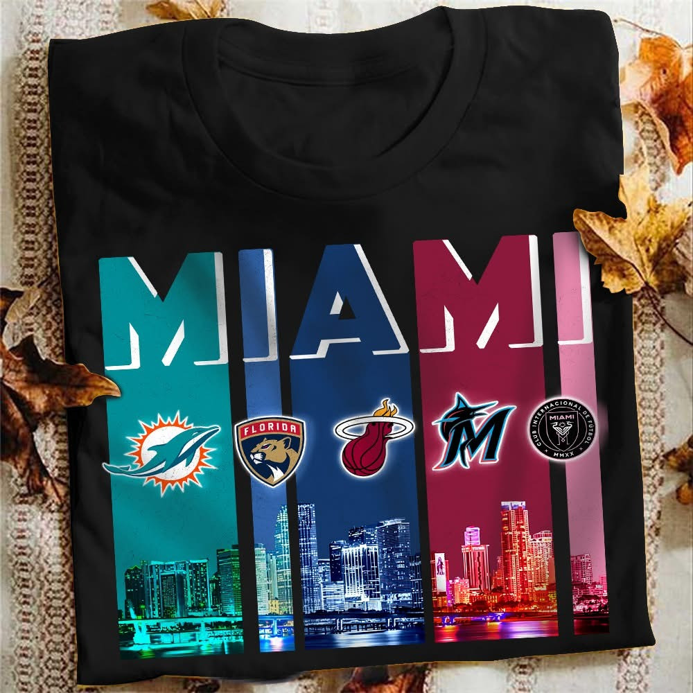 Miami City Sport Teams Skyline T-Shirt Best Gifts For Miami Sports Lovers Fans
