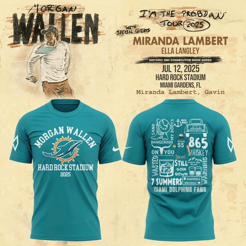 Miami Dolphins And Morgan Wallen Hard Rock Stadium 2025 Concert T-Shirt Gift For Concert Lover