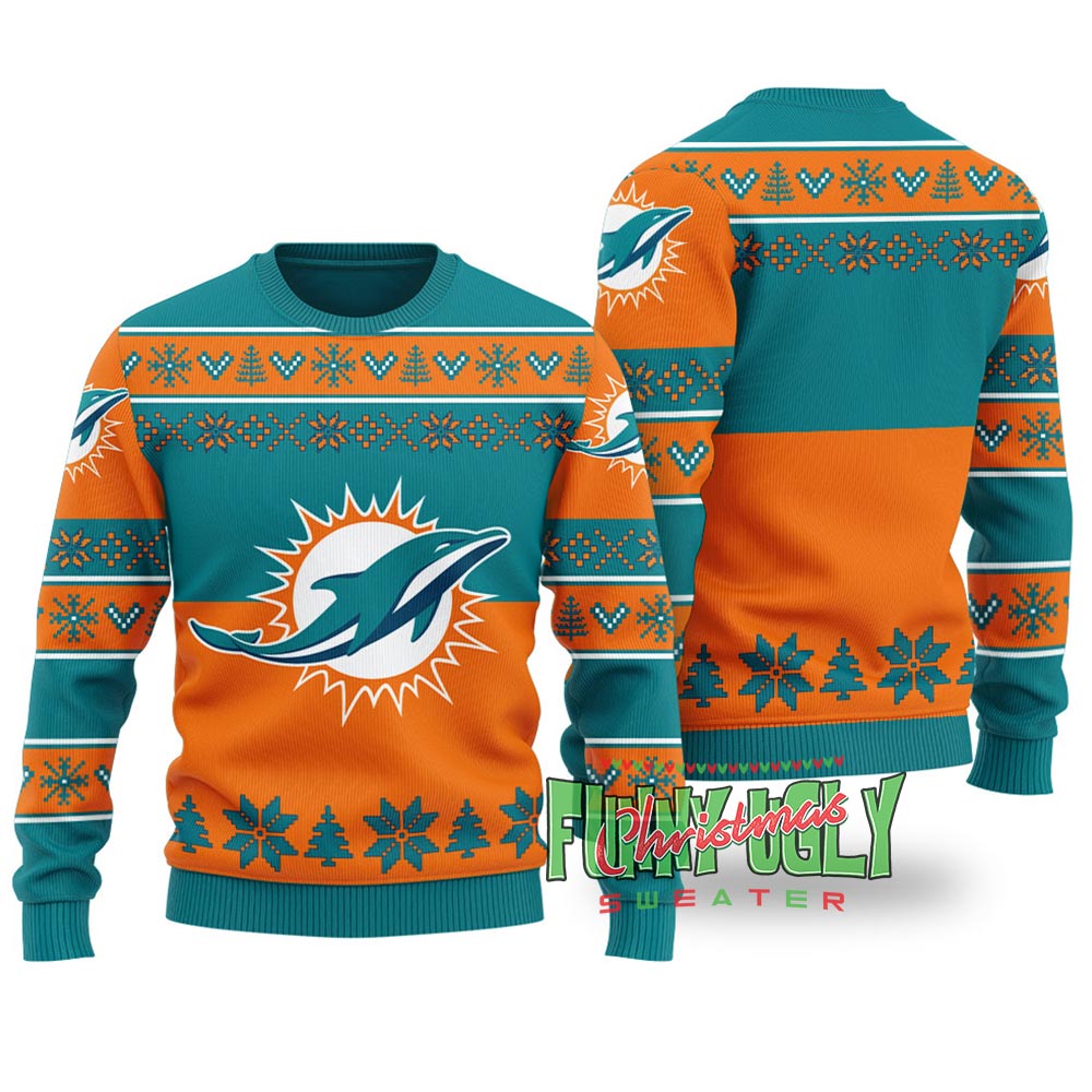 Miami Dolphins Football Team Funny Christmas Sweater Cute Christmas Sweatshirt for Holiday Spirit