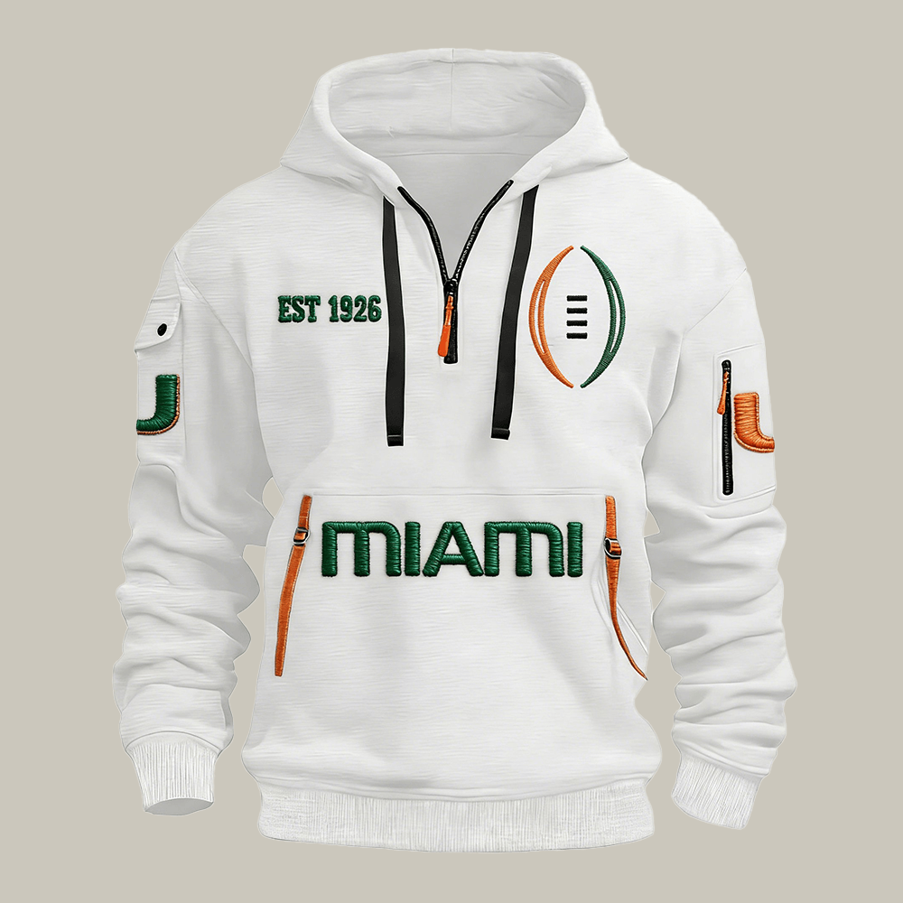 Miami Est 1926 Football Zip Hoodie Miami Hurricanes Apparel Football Player Gifts
