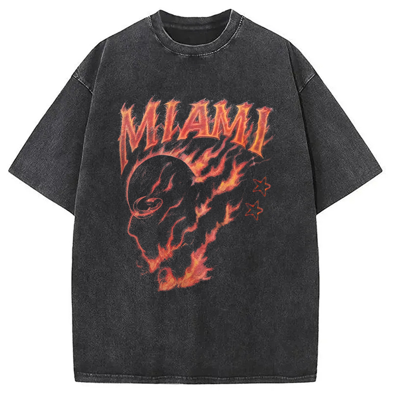 Miami Flame Ninja Washed T-Shirt Unique Aesthetic Fashion Tee Gifts For Friends Miami Flame Ninja Washed T-Shirt Unique Aesthetic Fashion Tee Gifts For Friends