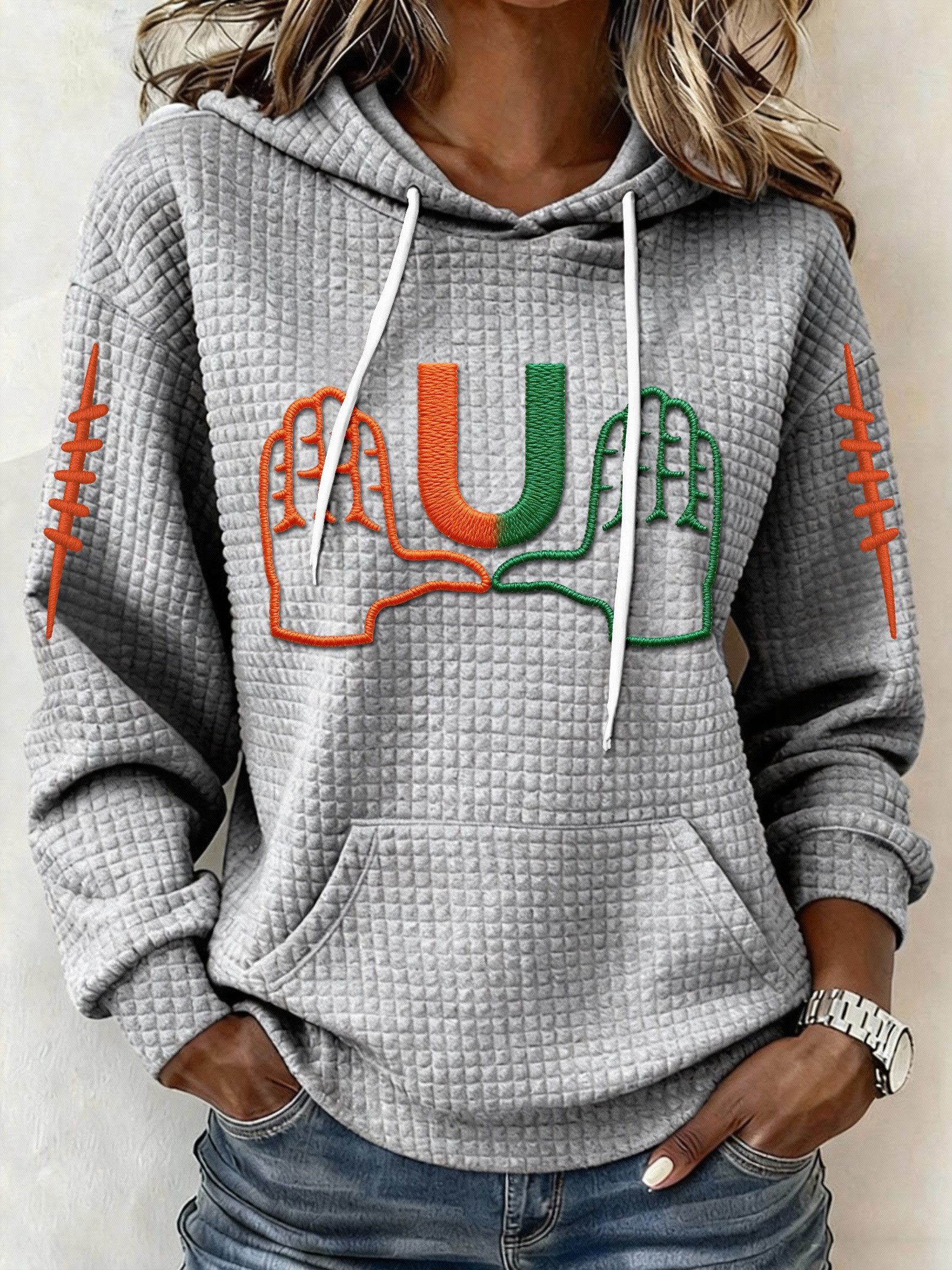 Miami Football Waffle Hoodie Game Day Hoodie Miami Forever MH Merch Gifts For Football Fan