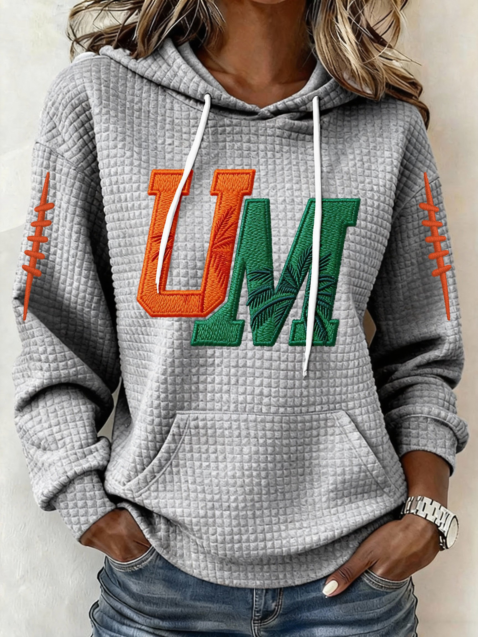 Miami Football Waffle Hoodie Miami Forever UM Hoodie Gifts For Football Lovers