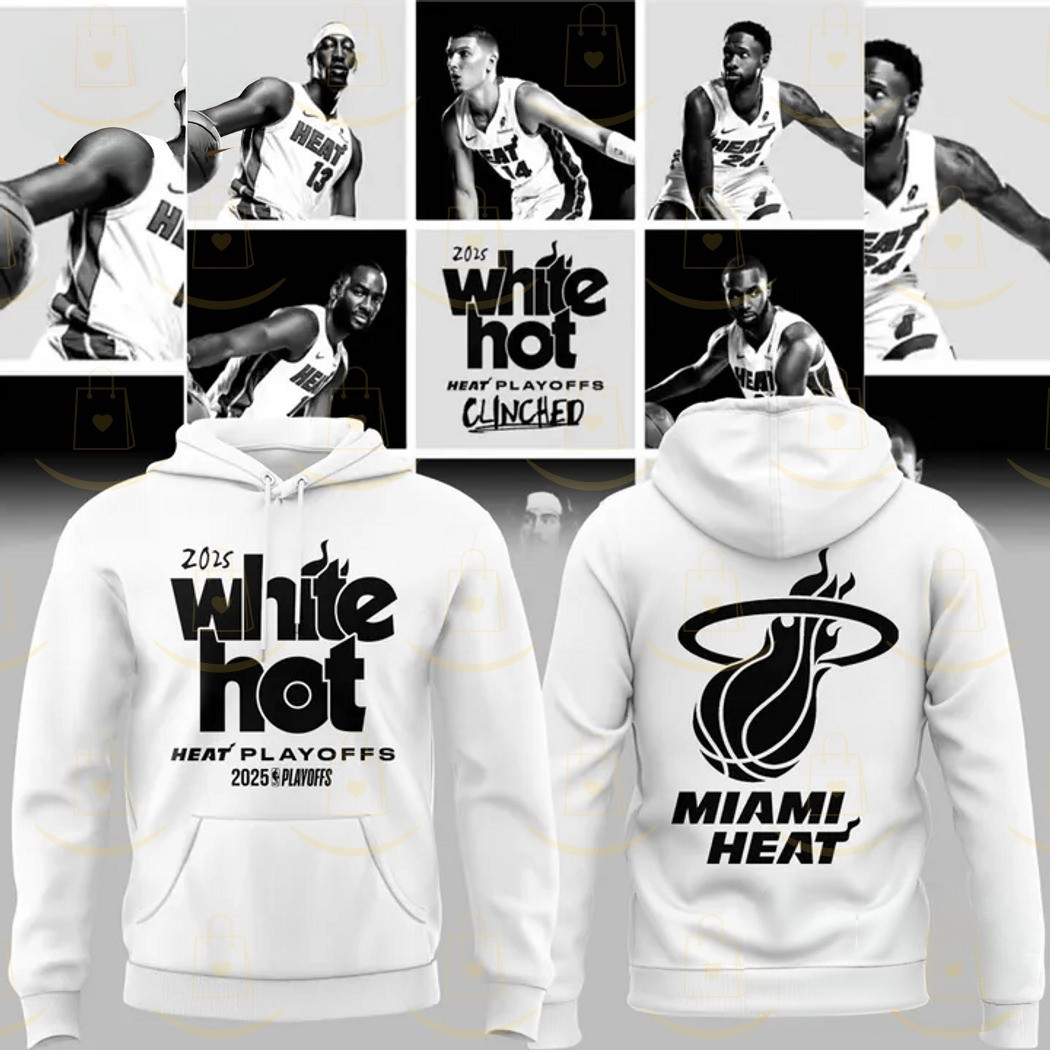 Miami Heat 2025 Playoffs White Hoodie Great Gifts For Basketball Fans