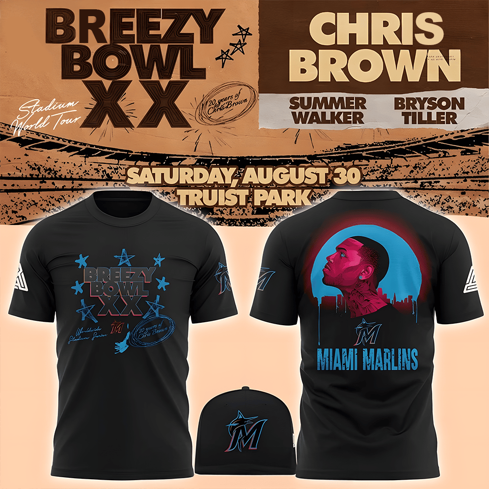 Miami Marlins 2025 BREEZY BOWL XX Concert T-shirt Best Gift For Music Lovers Chris Brown Tour Merch
