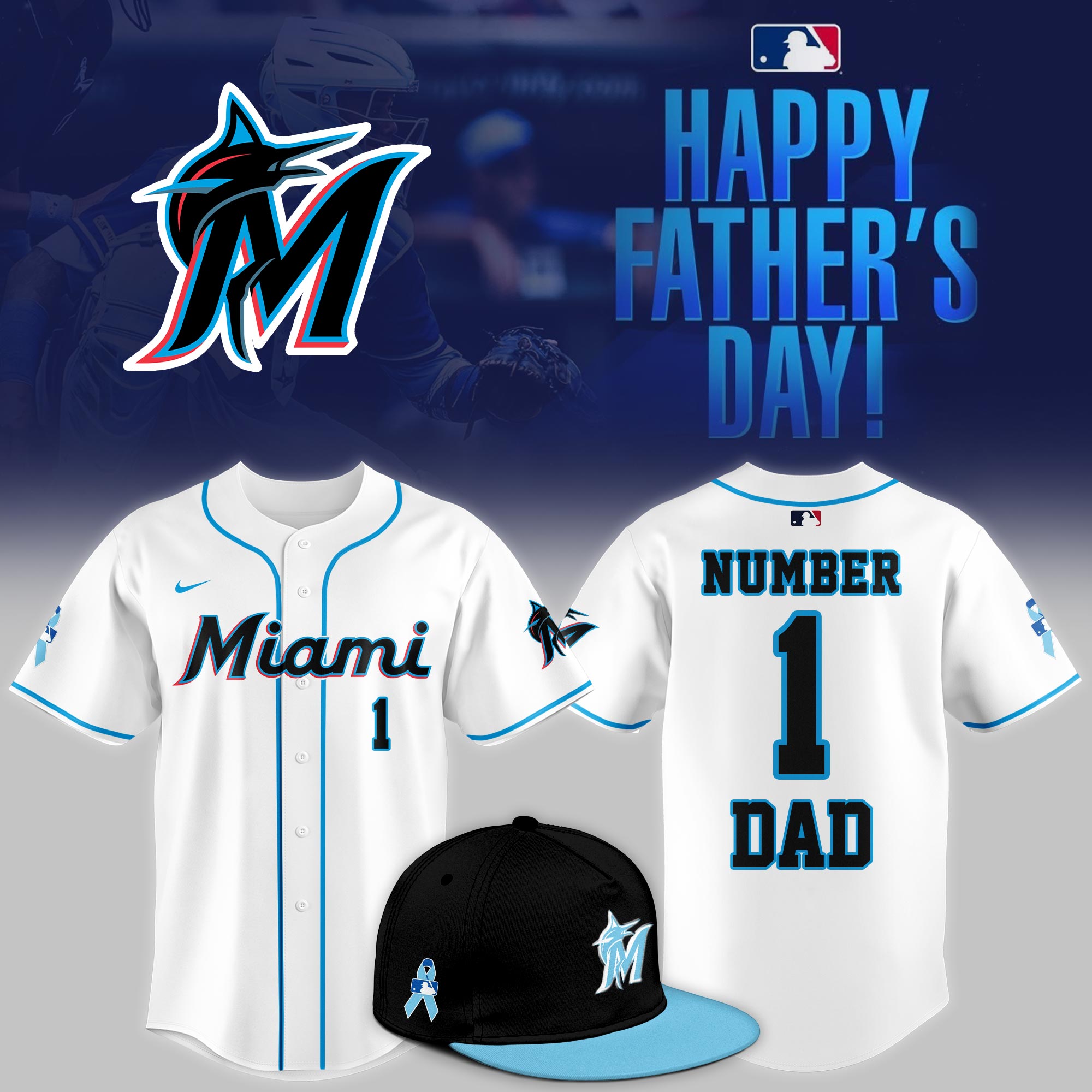 Miami Marlins 2025 Fathers Day Number One Dad Jersey Gift Ideas For Baseball Players