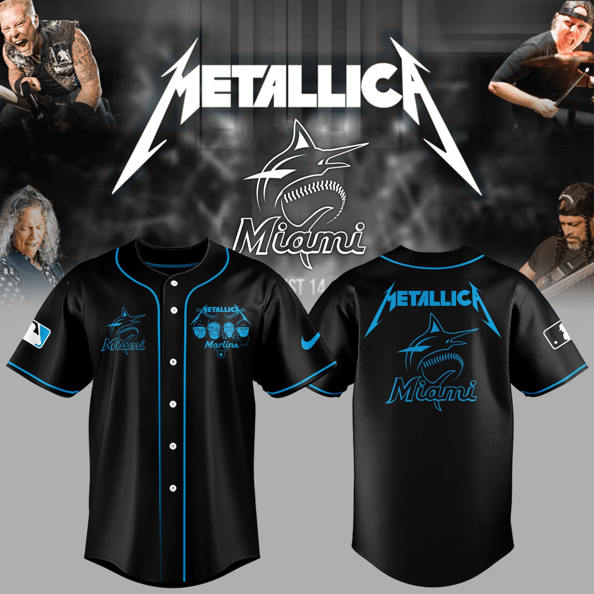 Miami Marlins Baseball Metallica Night Jersey Gifts For Baseball Fans