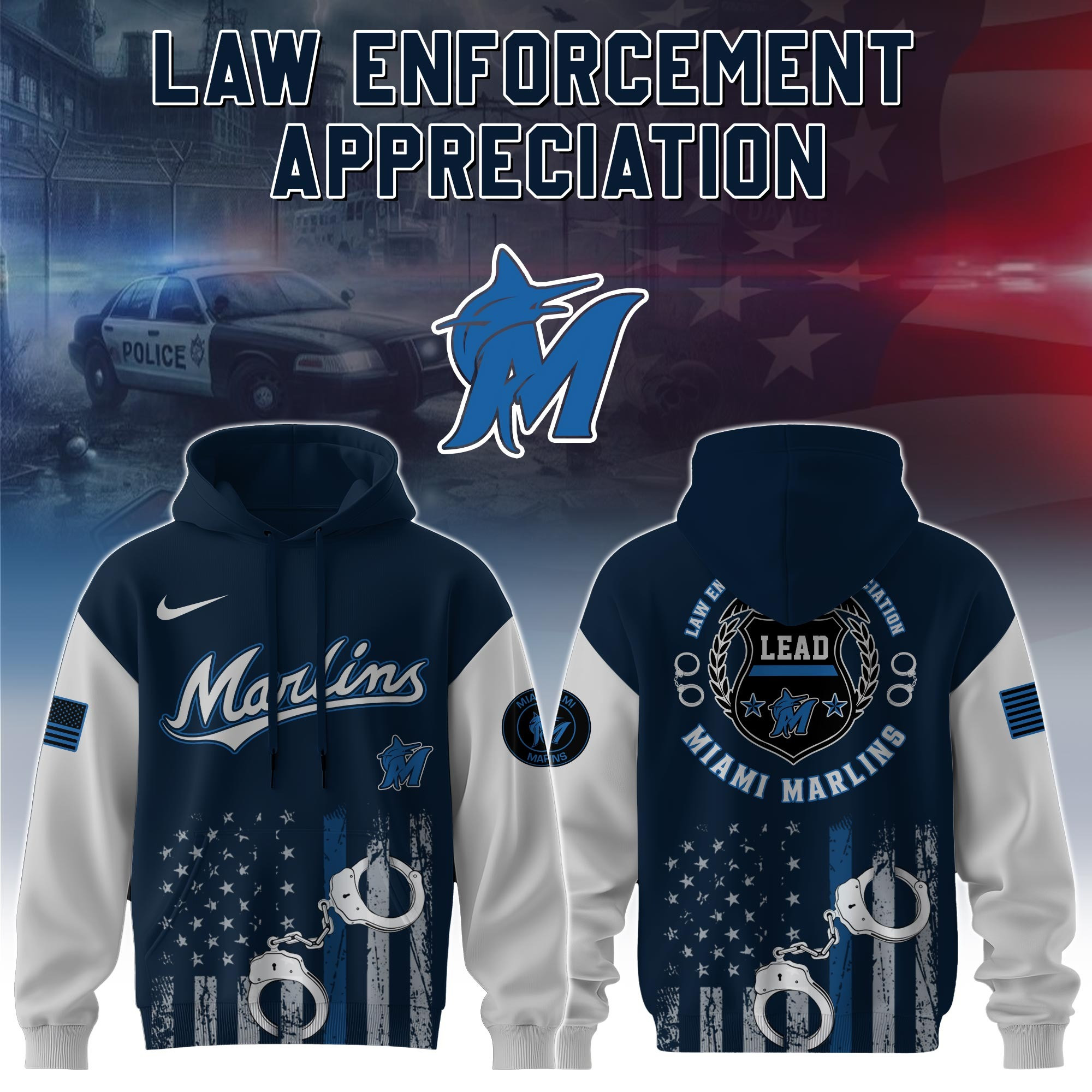 Miami Marlins MLB Law Enforcement Appreciation Day Hoodie Thin Blue Line Fan Merch Gifts