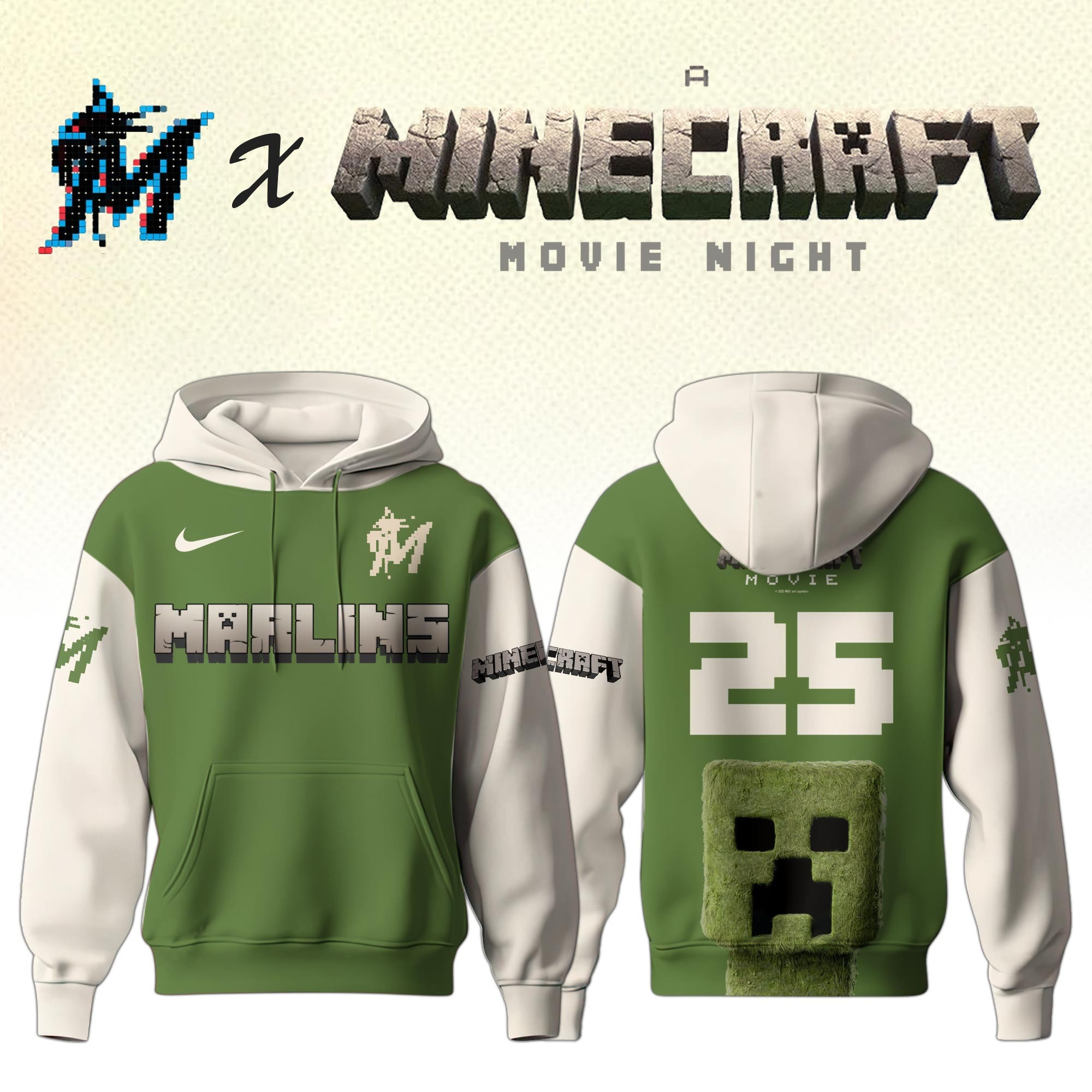Miami Marlins MLB x A MINECRAFT MOVIE Night Hoodie Unique Gifts Baseball Fans