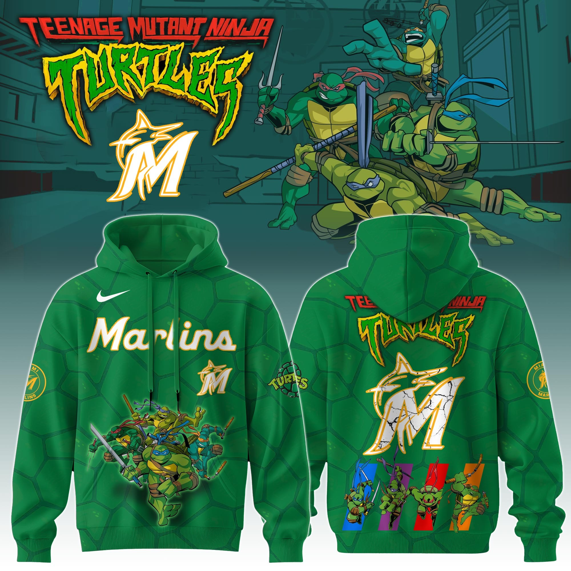Miami Marlins MLB X Ninja Turtles Hoodie Baseball Ninja Turtles Lovers Gifts For Fans