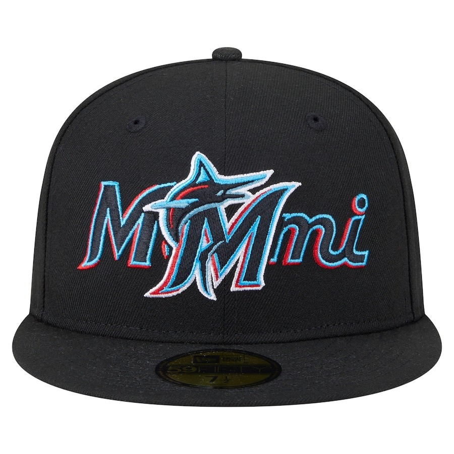 Miami Marlins New Era Overlap Hat MLB 59FIFTY Fitted Cap Merch Gifts For Baseball Fans