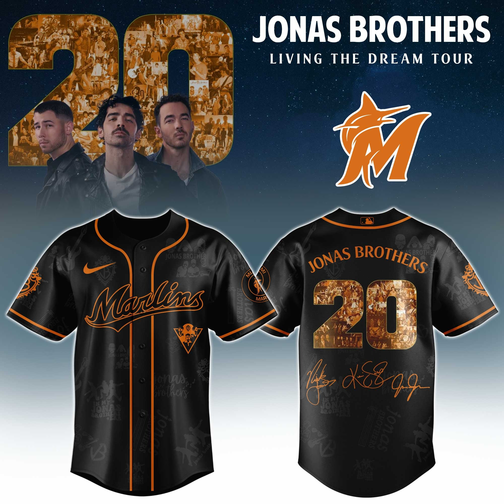 Miami Marlins X Jonas Brothers 20 Tour 2025 Jersey MLB Merch Baseball Fan Gift Ideas