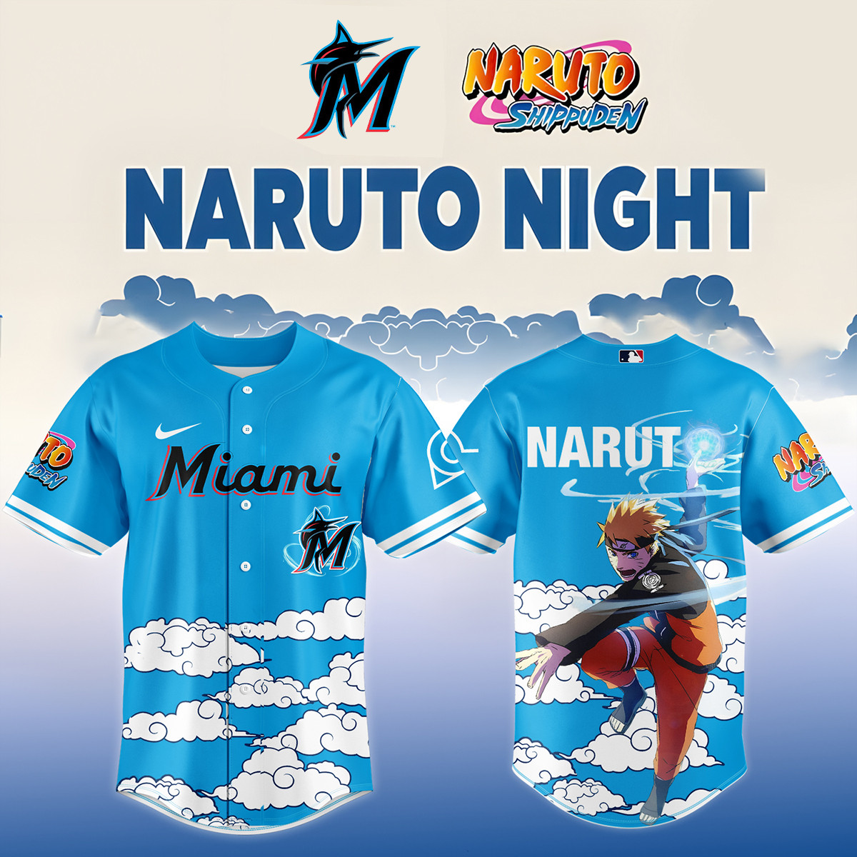 Miami Marlins x Naruto Night Baseball Jersey Game Day Clothing 2026 MLB Playoffs Gear