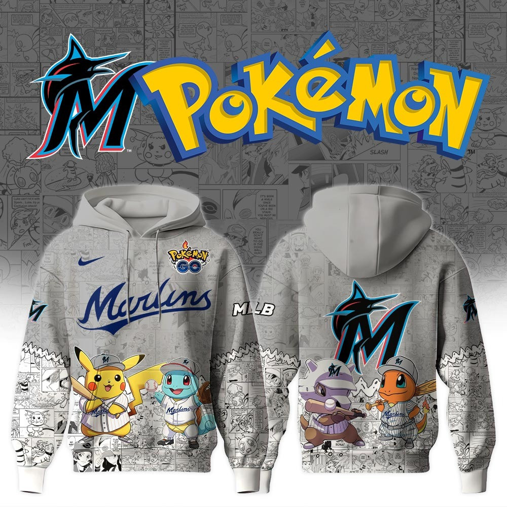 Miami Marlins X Pokemon Go Hoodie MLB Fan Merch Gifts For Baseball Lovers For Him Her
