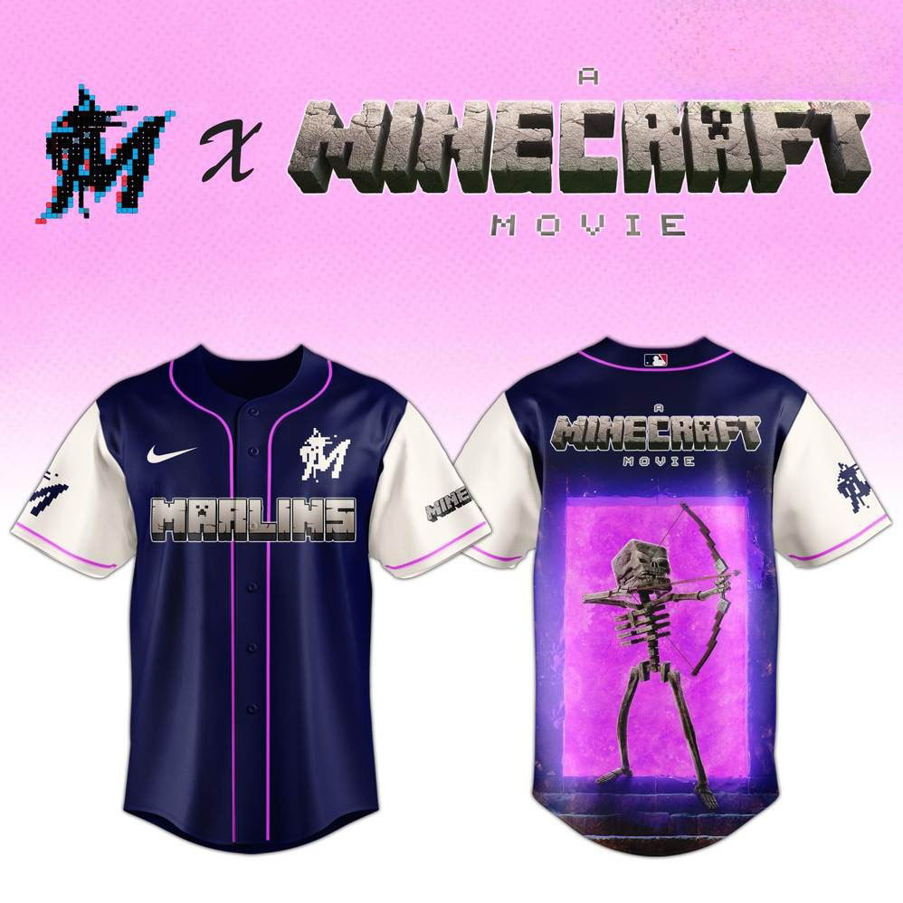 Miami Marlins x Skeleton A Minecraft Movie Special Baseball Jersey Present Gift For Him