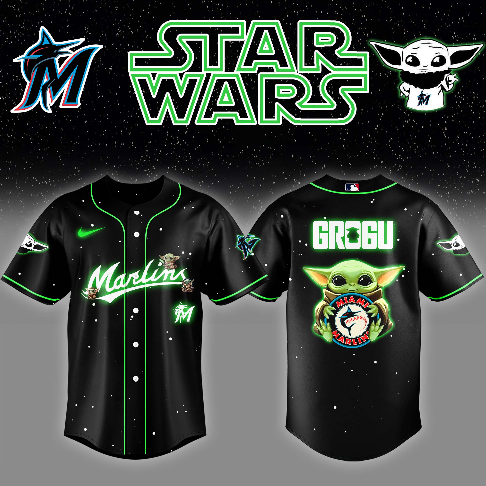 Miami Marlins x Stars Wars Grogu Night Baseball Jersey Gifts For Baseball Fans