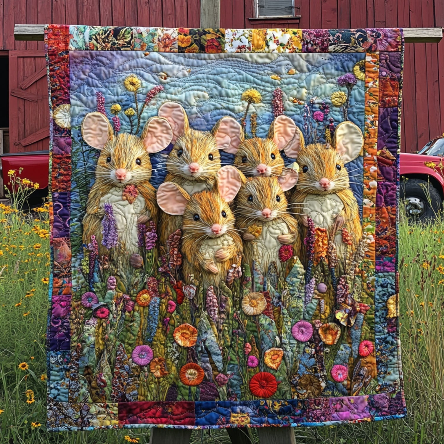 Mice in the Meadow Quilted Blanket Bedroom Decor Christmas Housewarming Gifts For Friends