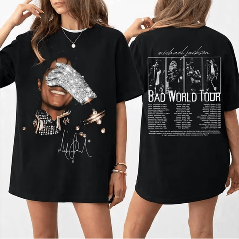 Michael Bad World Tour Signature T-Shirt Michael Jackson Clothes Memorial Gift For Girlfriend